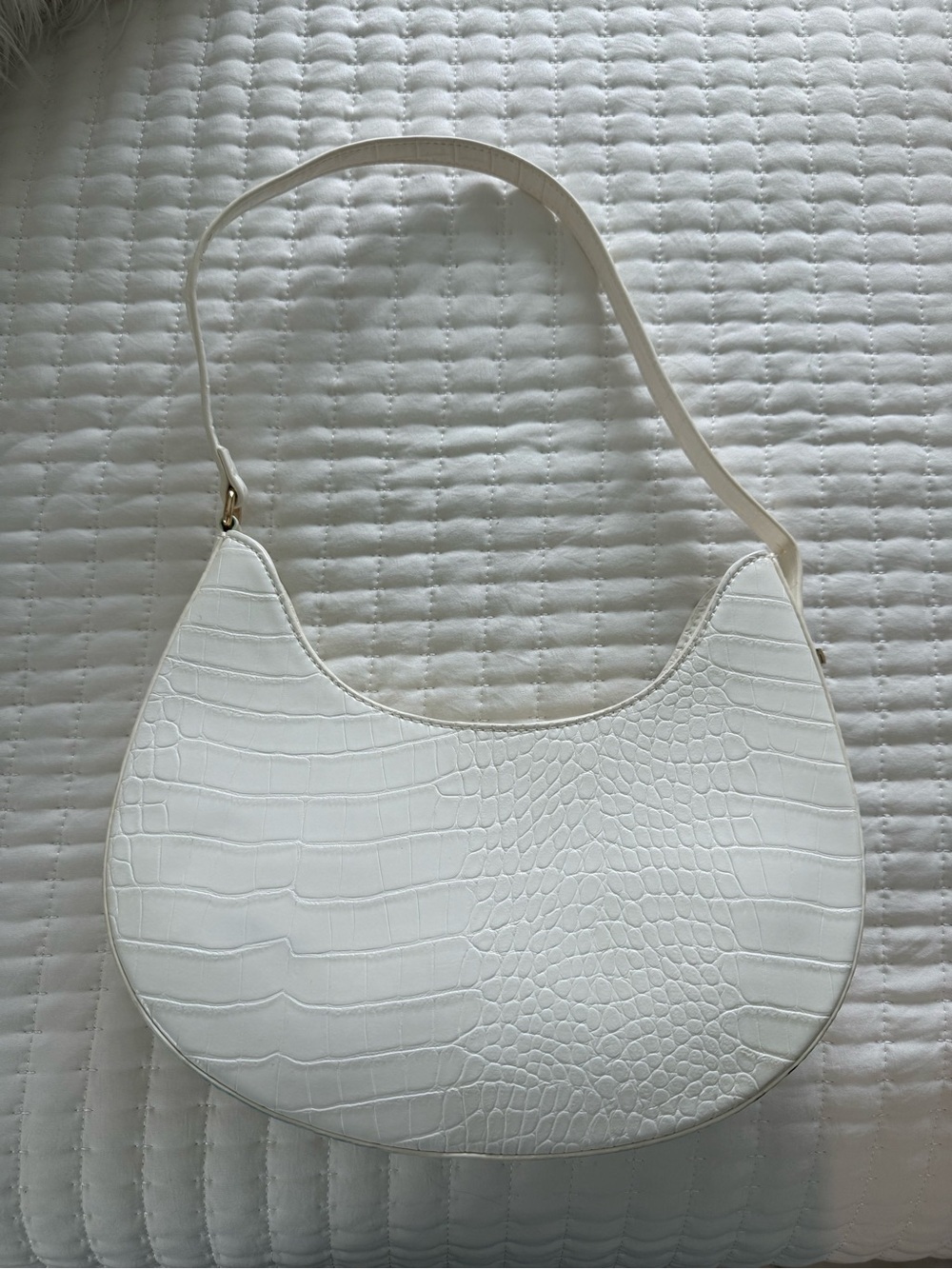 Princess Polly White Croc-Embossed Crescent Shoulder Bag